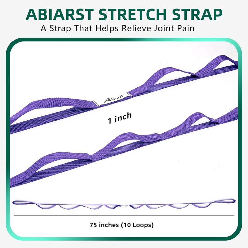Abiarst Stretching Strap Yoga Straps for Physical Therapy, 10 Loops Non-Elastic Stretch Band for Pilates, Flexibility, Exercise and Gymnastics - Image 3